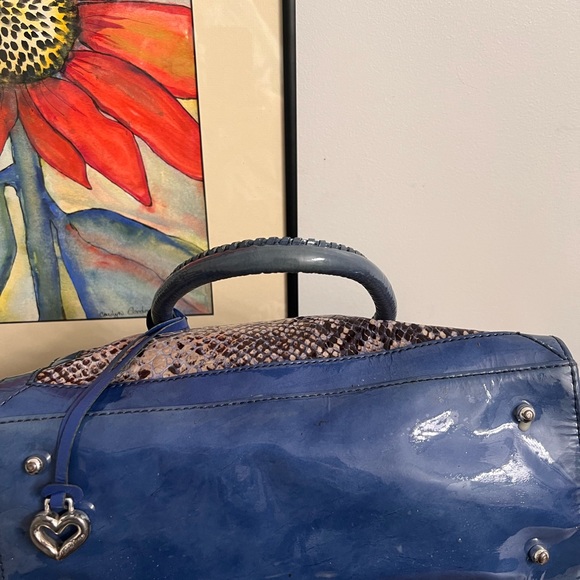 Brighton Renault Python & Blue Patent Leather Purse E837912 Hobo Shoulder Bag - Picture 7 of 14